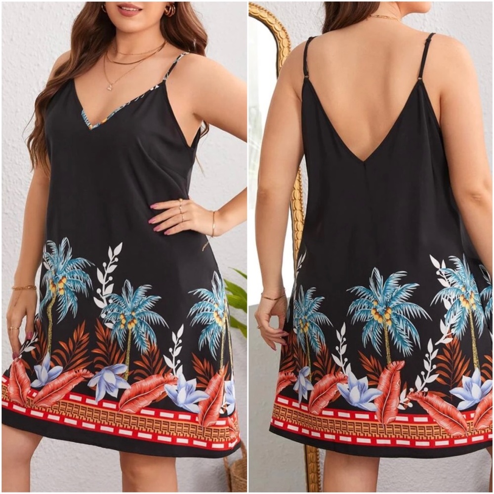 Boho Plus Floral Tropical Print Cami Dress - Picture 2 of 3
